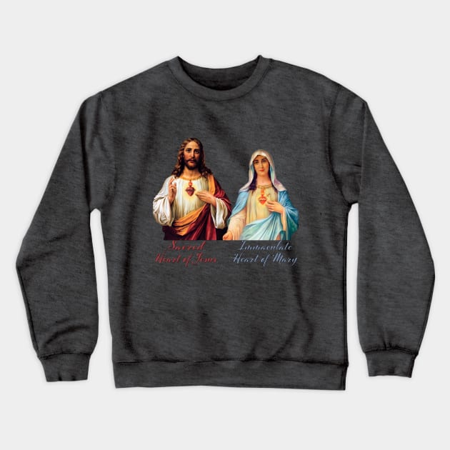 Immaculate Heart and Sacred Heart Typography Crewneck Sweatshirt by Brasilia Catholic